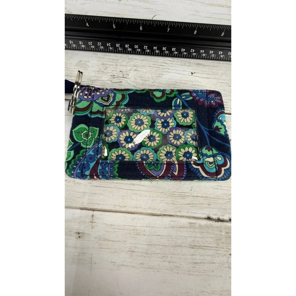 Vera Bradley‎ Zip ID Case Blue Green Floral Paisley Wallet Keychain Accessory